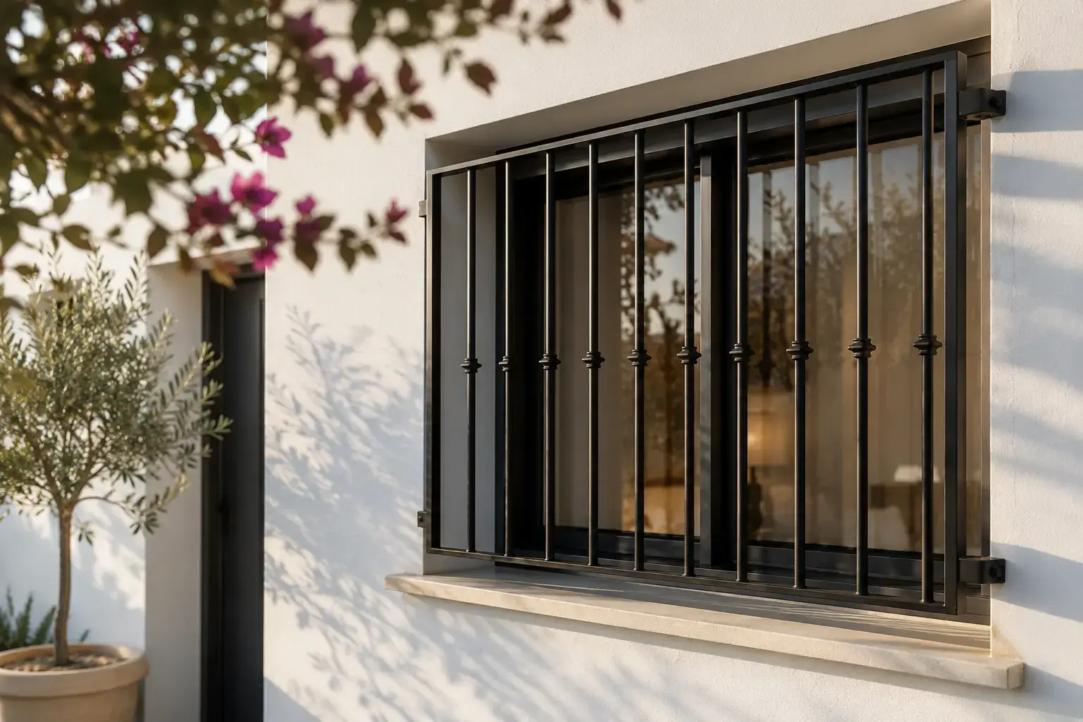 Reja metálica de hierro macizo instalada en una ventana de vivienda